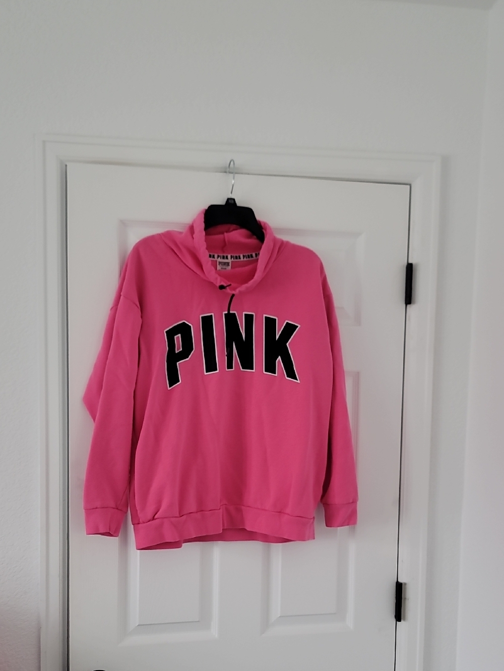 PINK Victoria's Secret Bright Pink Cowl Pullover with Black Logo